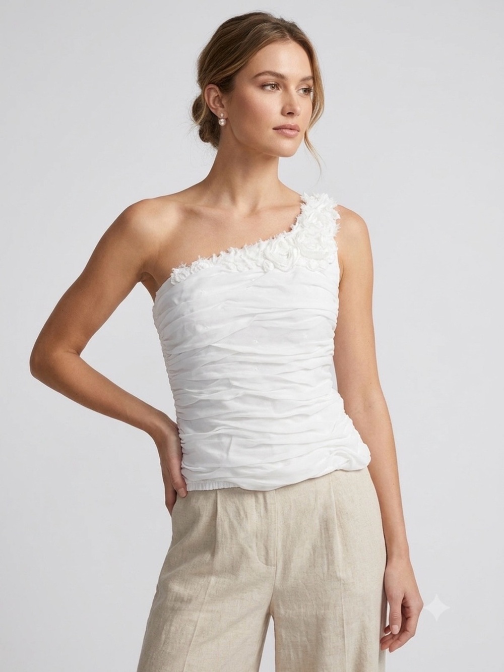 Lucy Paris White Elastic Waistband Top